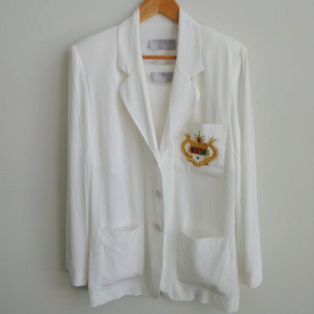White Blazer with Embroidered Crest